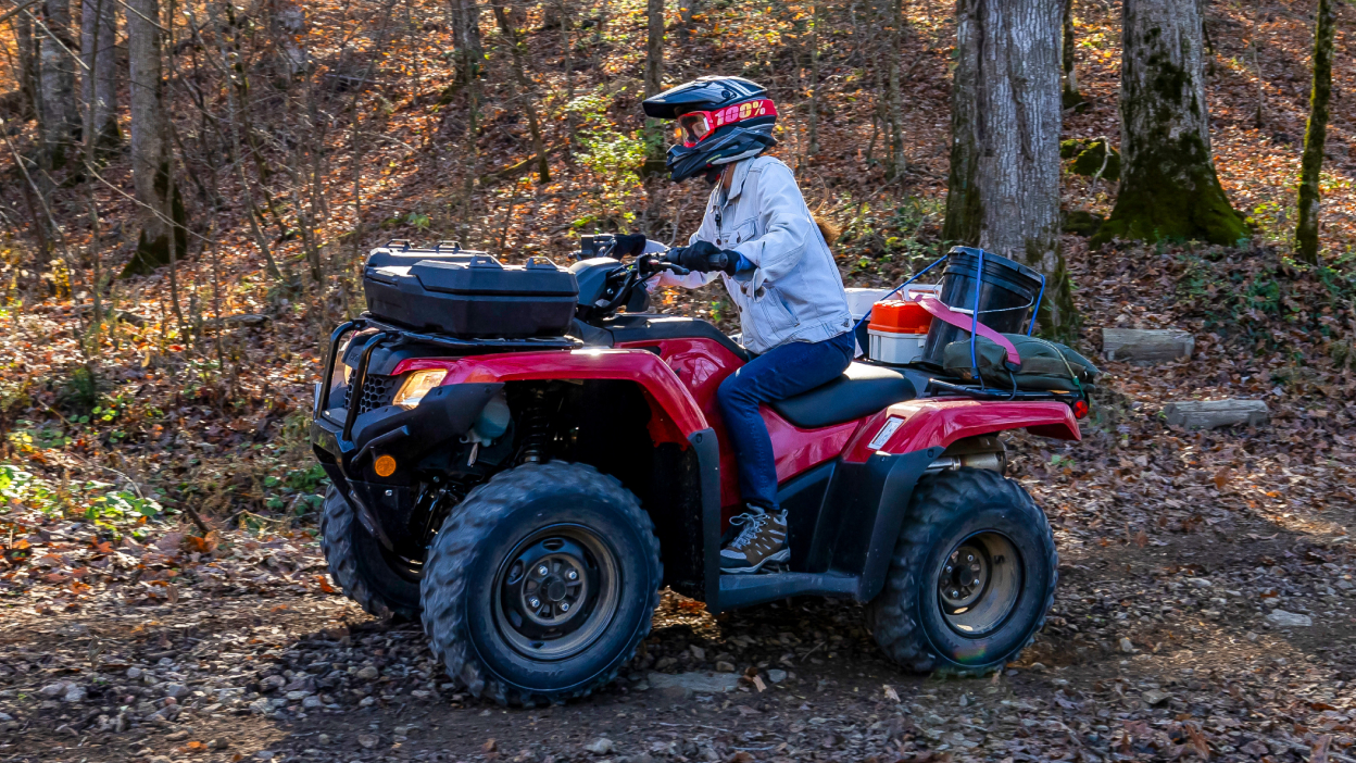 Driver going left in woodland on Avenger Red Rancher.